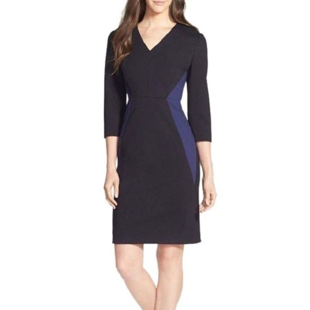 Z Spoke by Zac Posen V-Neck Navy Blue and Black 3/4 Sleeve Dress Sz S